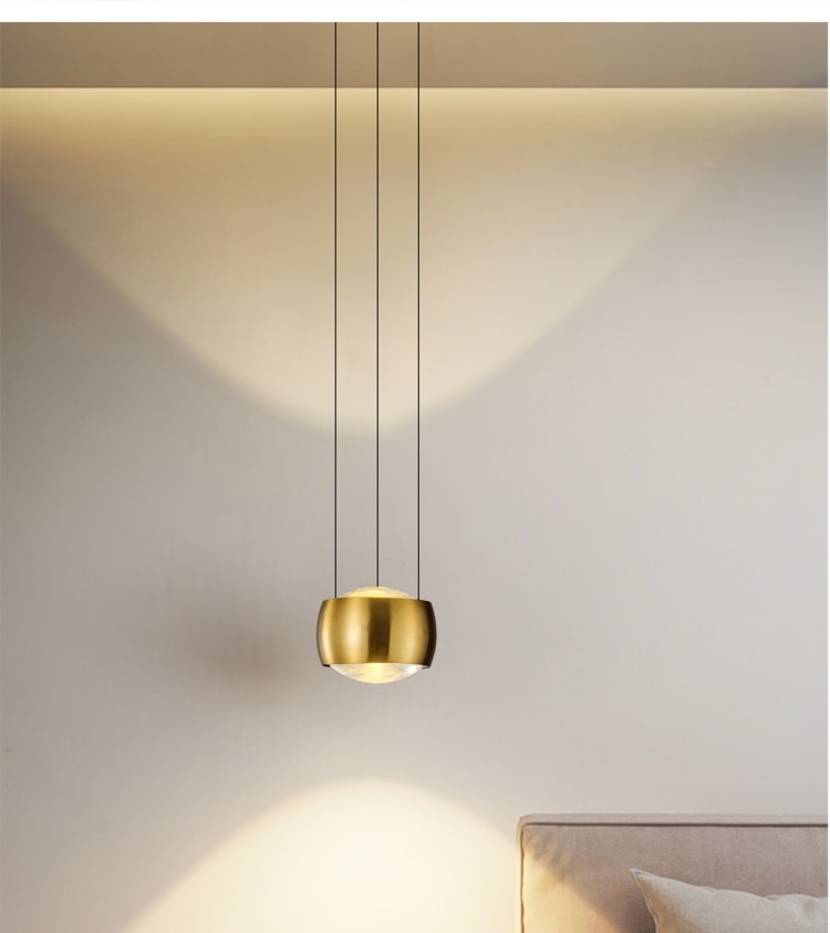 Đèn LED gắn thả trần trang trí phòng khách phòng ngủ phòng ăn hiện đại màu vàng gold 10cm dây thả 1m50 TL-BA202