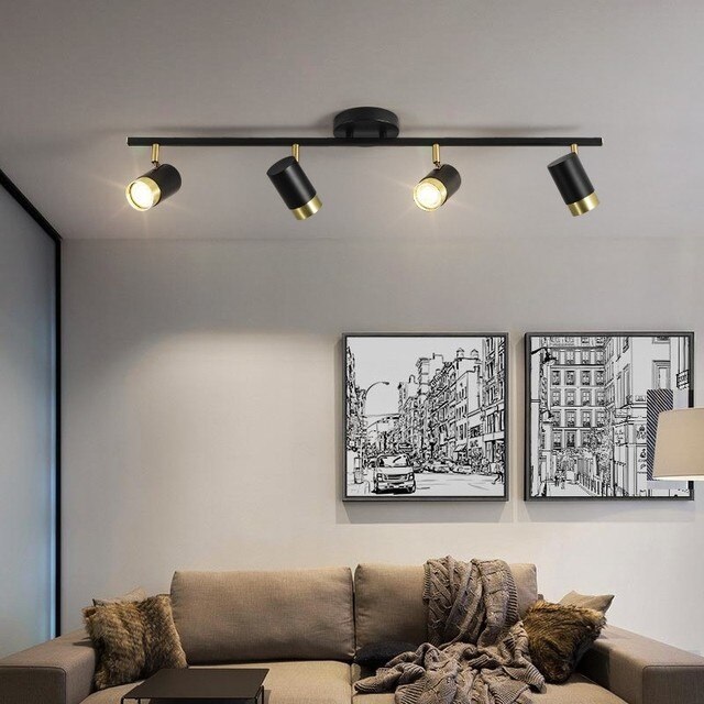Đèn LED spotlight chiếu điểm xoay góc 360 độ gắn trần trang trí phòng khách phòng ngủ phòng ăn hiện đại GU10 vỏ đen TL-SPL5B