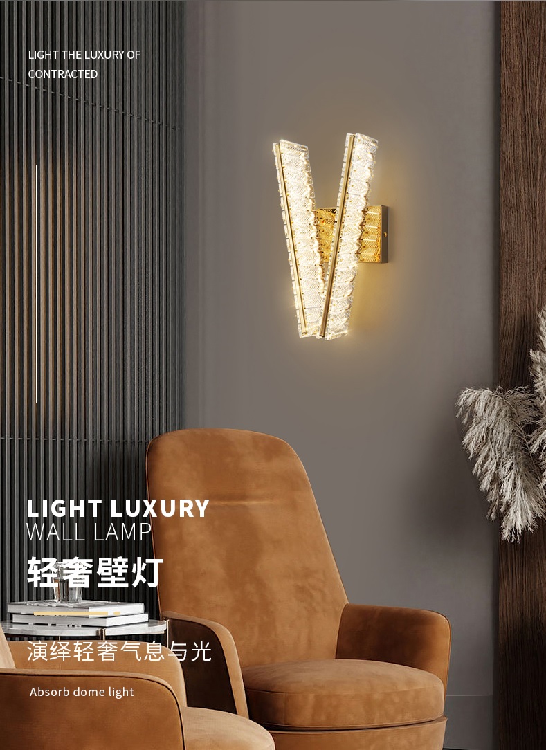 Đèn ốp tường pha lê cao cấp hình chữ V trang trí hành lang lối đi phòng khách trong nhà nhỏ gọn phong cách Bắc Âu hiện đại LED 12W TL-DT-LD6042