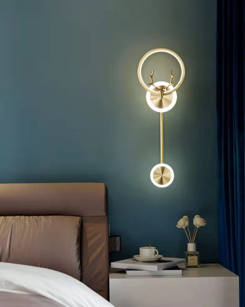 Đèn tường phòng ngủ kiểu dáng đầu hươu trang trí phong cách Bắc Âu hiện đại LED 36w dài 67cm vỏ vàng cao cấp TL-YNB512