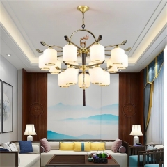 Đèn chùm phòng khách chao thủy tinh LED E27 8 10 15 bóng cao cấp trang trí nhà hàng khách sạn biệt thự phong cách Trung Hoa cổ điển TL-DC66308