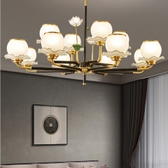 Đèn chùm phòng ngủ chao thủy tinh mờ LED E27 cao cấp trang trí phong cách Trung Hoa cổ điển TL-DC-D067