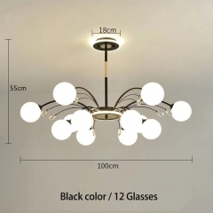 Đèn chùm thủy tinh cao cấp LED 3 chế độ màu E27*12 bóng chao trắng mờ trang trí phòng khách phòng ngủ phòng ăn kiểu dáng Bắc Âu hiện đại TL-DC2026