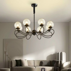 Đèn chùm thủy tinh cao cấp LED E27 8 bóng chao trong suốt thân sơn đen trang trí phòng khách phòng ngủ phòng ăn kiểu dáng Bắc Âu hiện đại TL-DC692