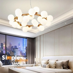 Đèn chùm thủy tinh cao cấp LED G4 vỏ trắng đục 15 25 bóng trang trí phòng khách phòng ngủ phòng ăn Nordic hiện đại TL-DC039E