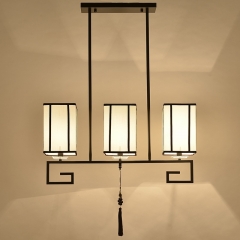 Đèn chùm treo thả trần cổ điển LED E14 3 chao vải cao cấp trang trí biệt thự nhà hàng villages resort phong cách Trung Hoa tối giản TL-DC8615