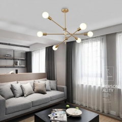 Đèn chùm treo trần LED E27*6 bóng cao cấp trang trí phòng khách phong cách Bắc Âu tối giản hiện đại TL-DTH326