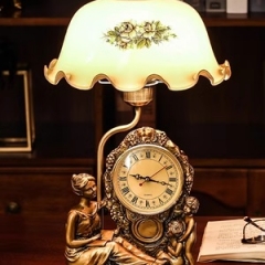Đèn để bàn cổ điển mạ đồng gắn đồng hồ cao cấp trang trí phòng ngủ biệt thự khách sạn phong cách Châu Âu TL-DB-YN8012