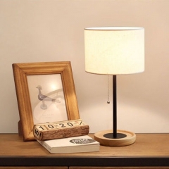 Đèn để bàn decor đầu giường phòng ngủ chụp vải chân đế gỗ LED cao cấp trang trí phong cách Bắc Âu hiện đại TL-YN604