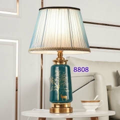 Đèn để bàn gốm sứ decor đầu giường phòng ngủ kiểu dáng Bắc Âu tối giản hậu hiện đại LED E27 chụp vải xếp ly cao cấp TL-DB8808