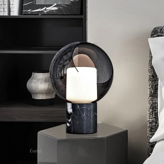 Đèn để bàn thủy tinh LED chao màu xám khói đá cẩm thạch trang trí đầu giường phòng ngủ phong cách Bắc Âu Nordic hiện đại TL-DB0731
