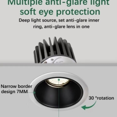 Đèn LED âm trần downlight COB mini lỗ khoét 55mm 5-7w góc chiếu 24 độ chip Bridgelux nguồn Done chống chói cao cấp TL-ATD55