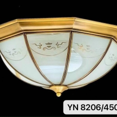 Đèn LED ốp trần đồng chụp kính thủy tinh trang trí phòng khách phòng ngủ phòng ăn phong cách Châu Âu cổ điển E27 D450mm cao cấp TL-YN8206