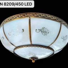 Đèn LED ốp trần đồng chụp kính thủy tinh trang trí phòng khách phòng ngủ phòng ăn phong cách Châu Âu cổ điển E27 D450mm cao cấp TL-YN8209