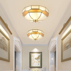 Đèn LED ốp trần đồng chụp kính thủy tinh trang trí phòng khách phòng ngủ phòng ăn phong cách Châu Âu cổ điển E27 D500mm cao cấp TL-X031