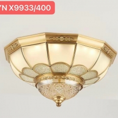 Đèn LED ốp trần đồng trang trí phòng khách phòng ngủ phòng ăn phong cách Châu Âu cổ điển E27 D400mm D500mm cao cấp TL-YN-X9933