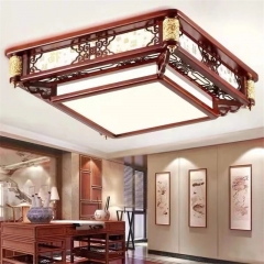 Đèn LED ốp trần gỗ mặt Acrylic vuông cao cấp trang trí phòng khách phòng ngủ phòng ăn phong cách Trung Hoa cổ điển D57cm TL-OPT2682