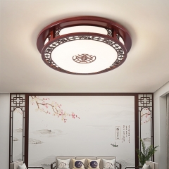 Đèn LED ốp trần viền gỗ mặt tròn Acrylic cao cấp trang trí phòng khách phòng ngủ phòng ăn phong cách vintage Trung Hoa cổ điển D40cm D50cm TL-OPT2330