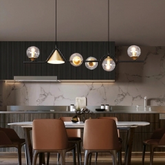 Đèn LED treo thả bàn ăn E14*5 bóng thủy tinh cao cấp kiểu dáng đơn giản Bắc Âu Nordic trang trí nhà hàng chung cư căn hộ hiện đại D120cm TL-BA7068