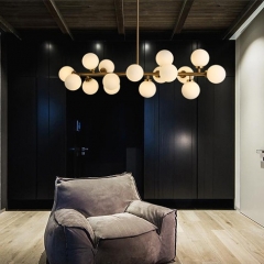 Đèn LED treo thả bàn ăn G4 16 bóng thủy tinh trắng đục cao cấp kiểu dáng đơn giản Bắc Âu Nordic trang trí chung cư căn hộ hiện đại TL-BA186