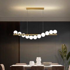 Đèn LED treo thả bàn ăn G9 9 bóng thủy tinh trắng đục cao cấp kiểu dáng đơn giản Bắc Âu trang trí chung cư căn hộ hiện đại D100cm TL-BA9221