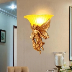Đèn ốp tường cổ điển thân nhựa chao thủy tinh cao cấp trang trí phòng khách phòng ngủ LED E27 phong cách Châu Âu TL-YN6204