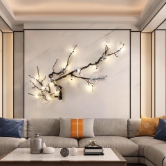Đèn ốp tường đồng hình cành hoa đào thủy tinh LED G4 cao cấp trang trí phòng khách phòng ăn phong cách Châu Âu hiện đại H135CM vỏ đen TL-DT-LD033