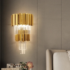 Đèn ốp tường pha lê cao cấp trang trí phòng khách phòng ngủ phòng ăn phong cách Châu Âu hiện đại đơn giản bóng LED E14*3 D30cmxH60cm màu Gold TL-DT-PL810