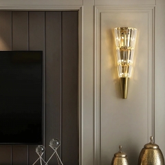 Đèn ốp tường pha lê cao cấp trang trí phòng khách phòng ngủ phòng ăn phong cách Châu Âu hiện đại đơn giản bóng LED G4*5 D17cmxH54cm màu Gold TL-DT-PL809