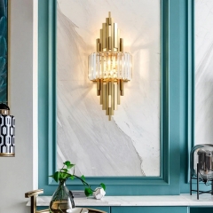 Đèn ốp tường pha lê cao cấp trang trí phòng khách phòng ngủ phong cách Châu Âu hiện đại bóng LED E14*2 D25cmxH60cm màu Gold TL-DT-PL813