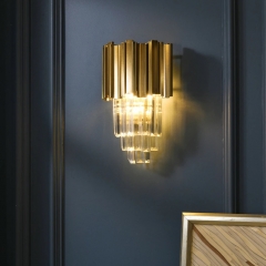 Đèn ốp tường pha lê cao cấp trang trí phòng khách phòng ngủ phong cách Châu Âu hiện đại đơn giản bóng LED E14*2 D25cmxH40cm màu Gold TL-DT-PL812