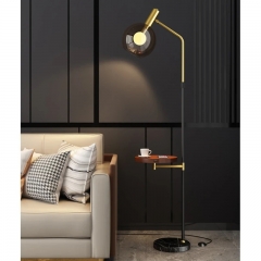 Đèn sàn phòng khách LED E27 chao thủy tinh có bàn trà gỗ cao cấp kiểu dáng nhỏ gọn đơn giản đứng sofa trang trí hiện đại TL-YN-L9021