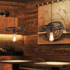 Đèn thả LED bánh xe kim loại cao cấp E27 trang trí quán cafe nhà hàng hiện đại phong cách Bắc Âu Nordic vỏ đen TL-024-1