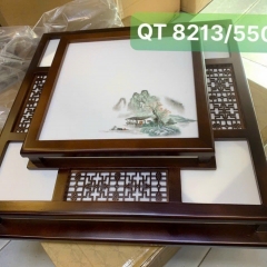 Đèn trần cổ điển LED 3 chế độ viền gỗ mặt vuông cao cấp trang trí phòng khách phong cách Trung Hoa TL-QT8213