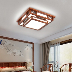Đèn trần cổ điển LED 3 chế độ viền gỗ mặt vuông cao cấp trang trí phòng ngủ phong cách Trung Hoa TL-QT8353