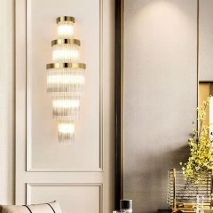 Đèn tường trang trí pha lê chiếu sáng phòng ăn phòng khách hành lang phong cách Châu Âu hiện đại LED E14 D25cmxH80cm cao cấp TL-YPL6014